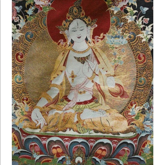 24” Tibetan silk embroidered White Tara Mural - Picture 2 of 8